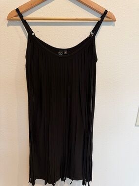 Windsor Black Pleated Slip fringe Mini Dress with Adjustable Straps